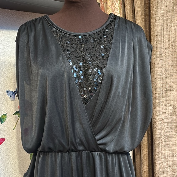 Vintage 1980’s Diamond’s Run sleeveless black sequin peplum midi dress Size 9/10 - Picture 7 of 17
